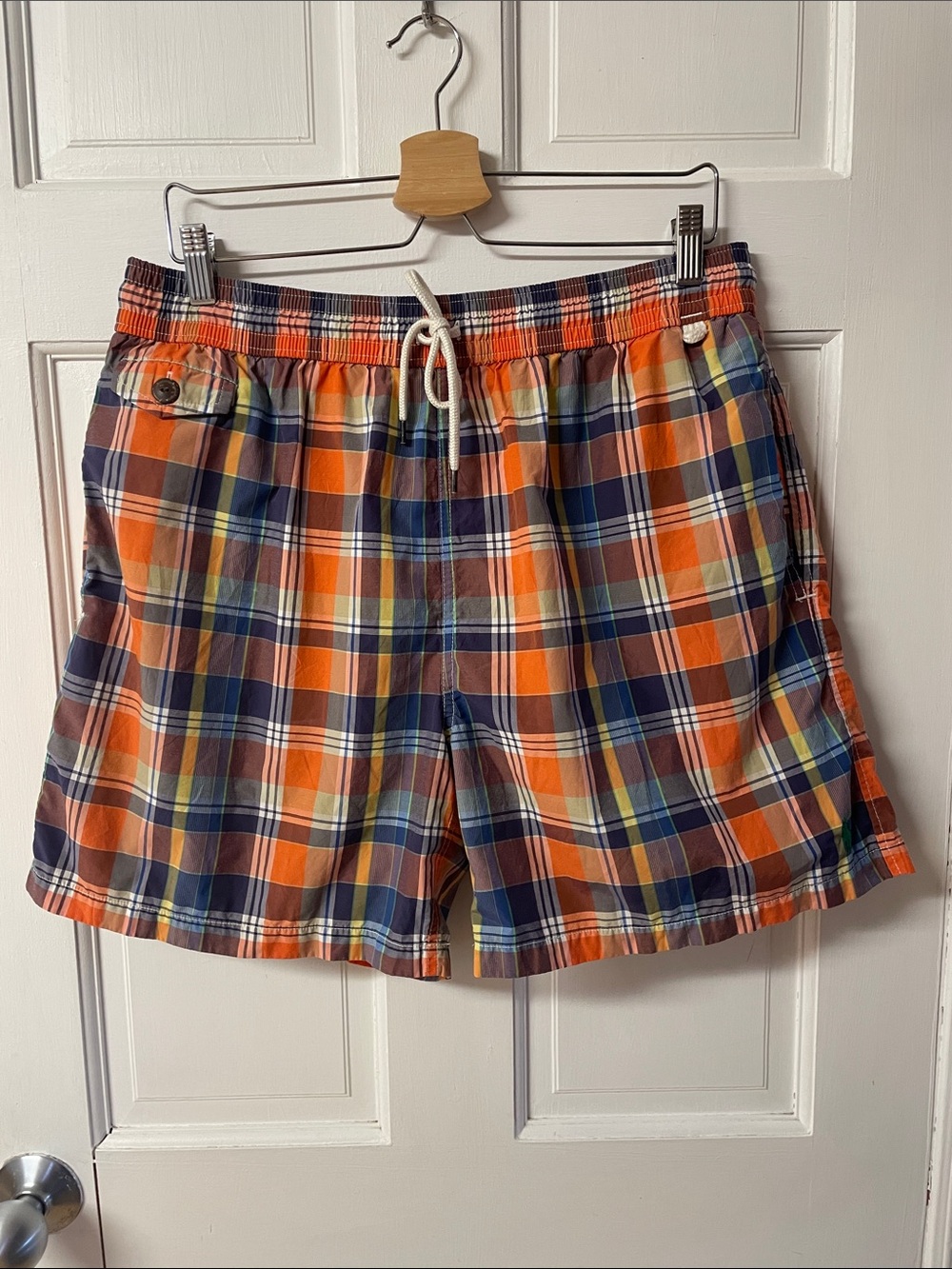 Polo Ralph Lauren Swim Trunks Men’s size  XXL Orange&Blue Plaid Beach Surf
